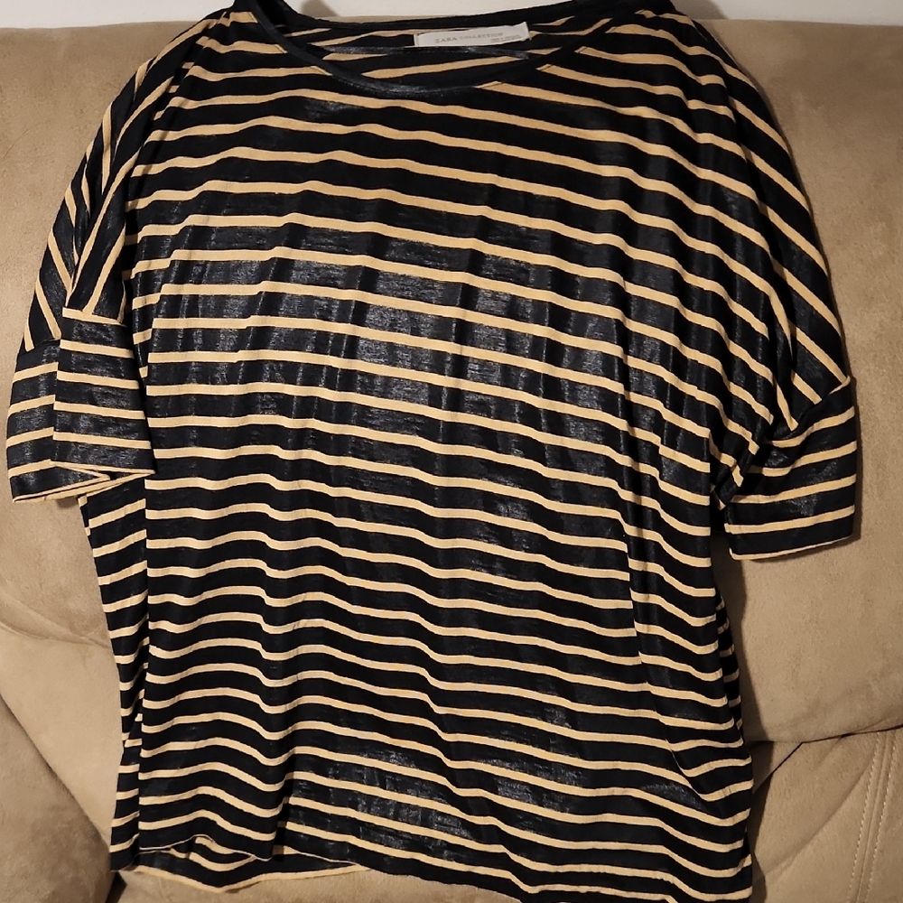 ZARA COLLECTION Black and Tan Striped Top M